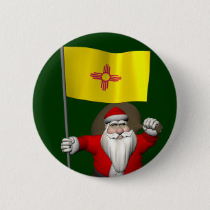 Santa Claus With Ensign Of New Mexico 6 Cm Round Badge