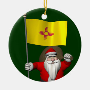 Santa Claus With Ensign Of New Mexico Ceramic Tree Decoration