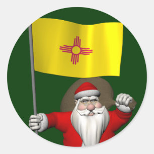 Santa Claus With Ensign Of New Mexico Classic Round Sticker