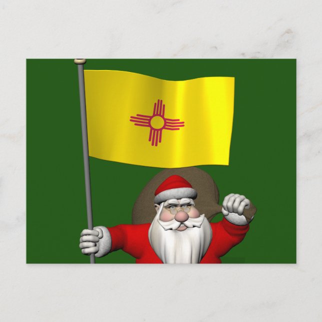 Santa Claus With Ensign Of New Mexico Holiday Postcard (Front)