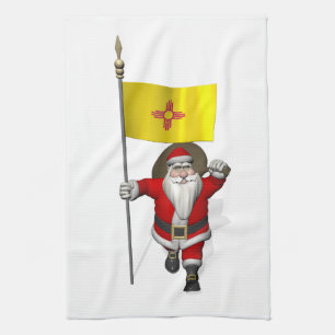 Santa Claus With Ensign Of New Mexico Tea Towel