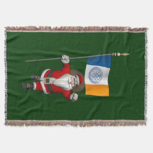 Santa Claus With Ensign Of New York City Throw Blanket