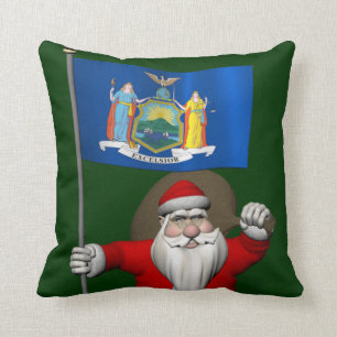 Santa Claus With Ensign Of New York US State Cushion