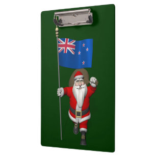 Santa Claus With Ensign Of New Zealand Clipboard