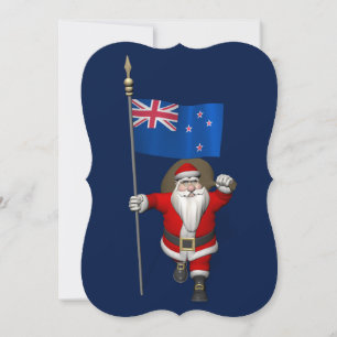 Santa Claus With Ensign Of New Zealand Holiday Card