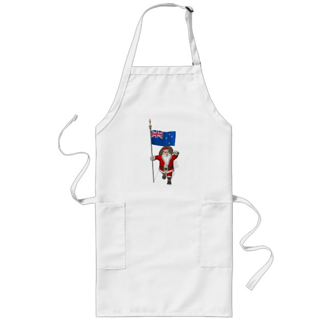 Santa Claus With Ensign Of New Zealand Long Apron (Front)