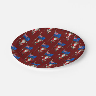Santa Claus With Ensign Of New Zealand Paper Plate