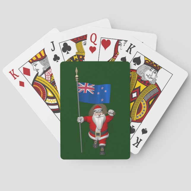 Santa Claus With Ensign Of New Zealand Playing Cards (Back)
