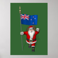 Santa Claus With Ensign Of New Zealand