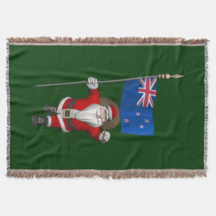 Santa Claus With Ensign Of New Zealand Throw Blanket