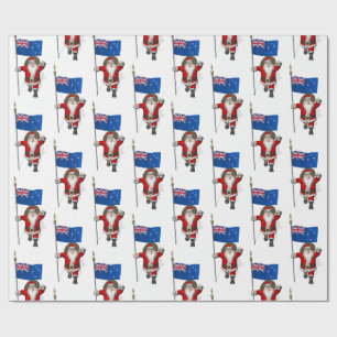 Santa Claus With Ensign Of New Zealand Wrapping Paper