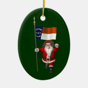 Santa Claus With Ensign Of North Carolina Ceramic Tree Decoration