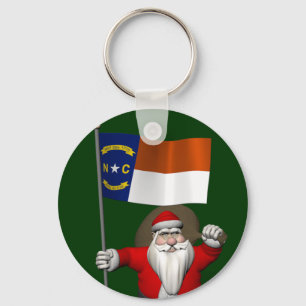 Santa Claus With Ensign Of North Carolina Key Ring