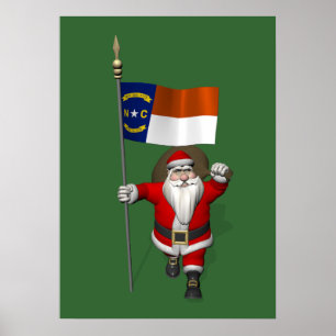 Santa Claus With Ensign Of North Carolina Poster