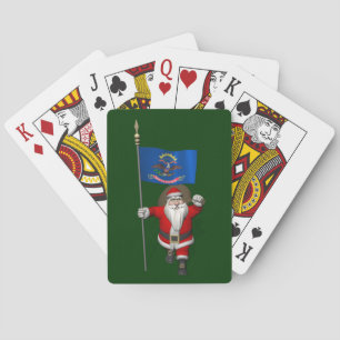 Santa Claus With Ensign Of North Dakota Playing Cards