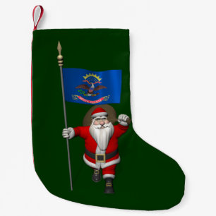 Santa Claus With Ensign Of North Dakota Small Christmas Stocking