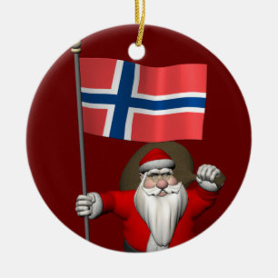 Santa Claus With Ensign Of Norway Ceramic Tree Decoration