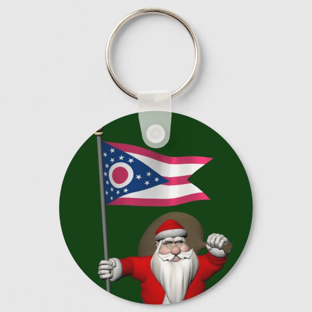 Santa Claus With Ensign Of Ohio Key Ring (Front)
