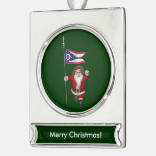Santa Claus With Ensign Of Ohio Silver Plated Banner Ornament