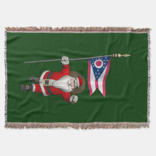 Santa Claus With Ensign Of Ohio Throw Blanket