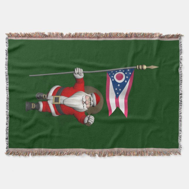 Santa Claus With Ensign Of Ohio Throw Blanket (Front)