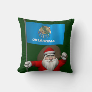 Santa Claus With Ensign Of Oklahoma Cushion