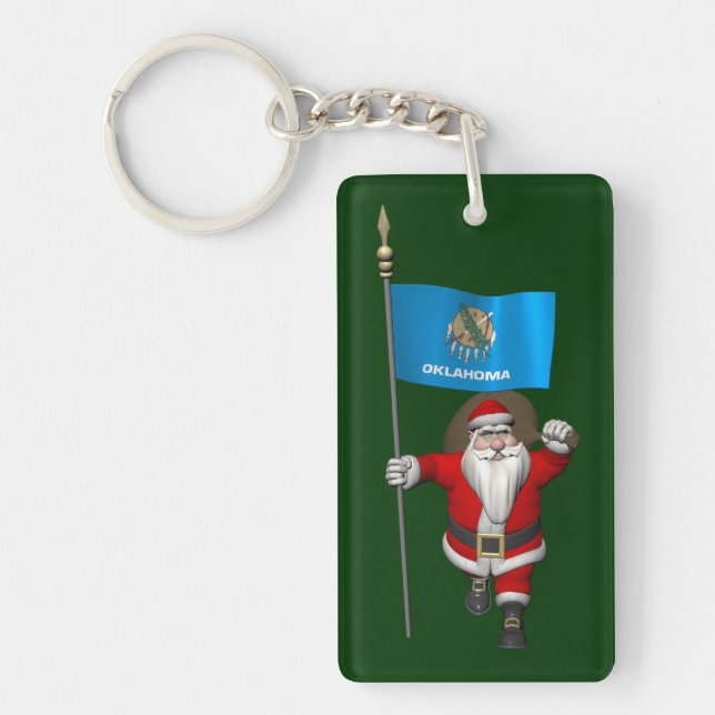 Santa Claus With Ensign Of Oklahoma Key Ring (Front)
