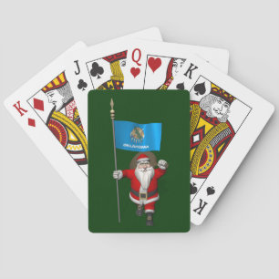 Santa Claus With Ensign Of Oklahoma Playing Cards