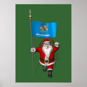 Santa Claus With Ensign Of Oklahoma Poster