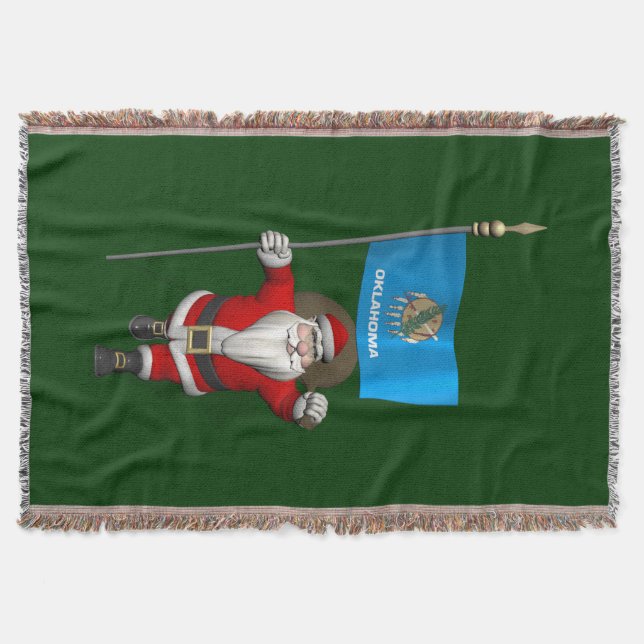 Santa Claus With Ensign Of Oklahoma Throw Blanket (Front)