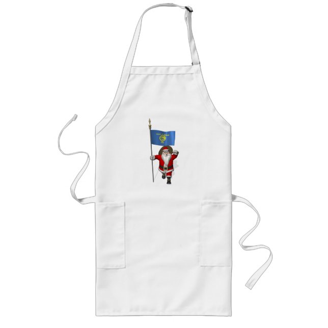 Santa Claus With Ensign Of Oregon Long Apron (Front)