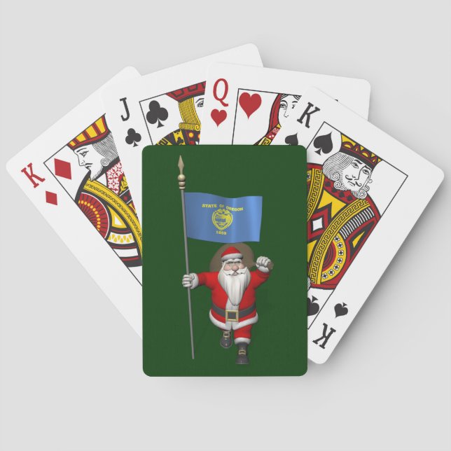 Santa Claus With Ensign Of Oregon Playing Cards (Back)