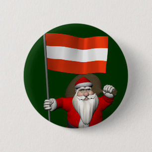 Santa Claus With Ensign Of Österreich 6 Cm Round Badge