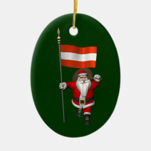 Santa Claus With Ensign Of Österreich Ceramic Tree Decoration