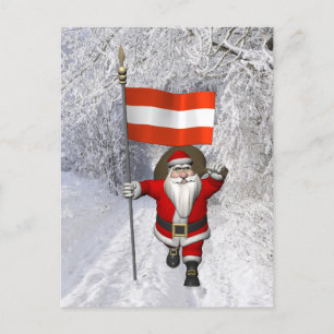 Santa Claus With Ensign Of Österreich Holiday Postcard