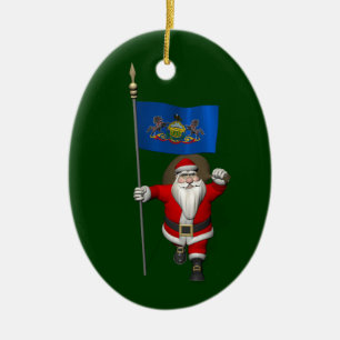 Santa Claus With Ensign Of Pennsylvania Ceramic Tree Decoration