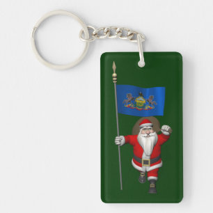 Santa Claus With Ensign Of Pennsylvania Key Ring