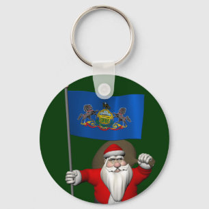 Santa Claus With Ensign Of Pennsylvania Key Ring