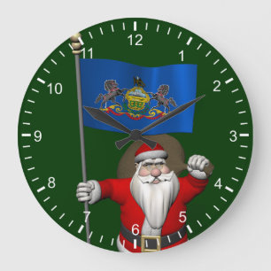 Santa Claus With Ensign Of Pennsylvania Large Clock