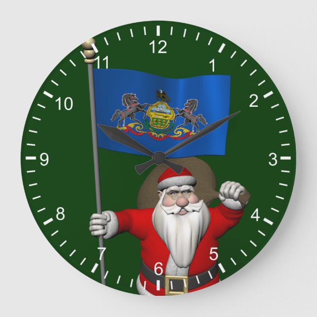 Santa Claus With Ensign Of  Pennsylvania Large Clock (Front)