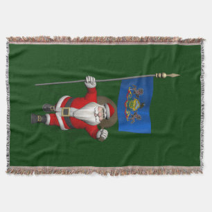 Santa Claus With Ensign Of Pennsylvania Throw Blanket