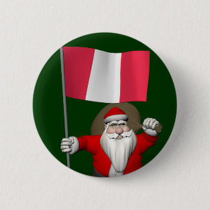 Santa Claus With Ensign Of Peru 6 Cm Round Badge