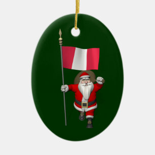 Santa Claus With Ensign Of Peru Ceramic Tree Decoration