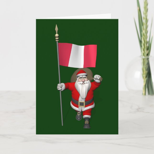 Santa Claus With Ensign Of Peru Holiday Card (Front)