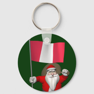 Santa Claus With Ensign Of Peru Key Ring