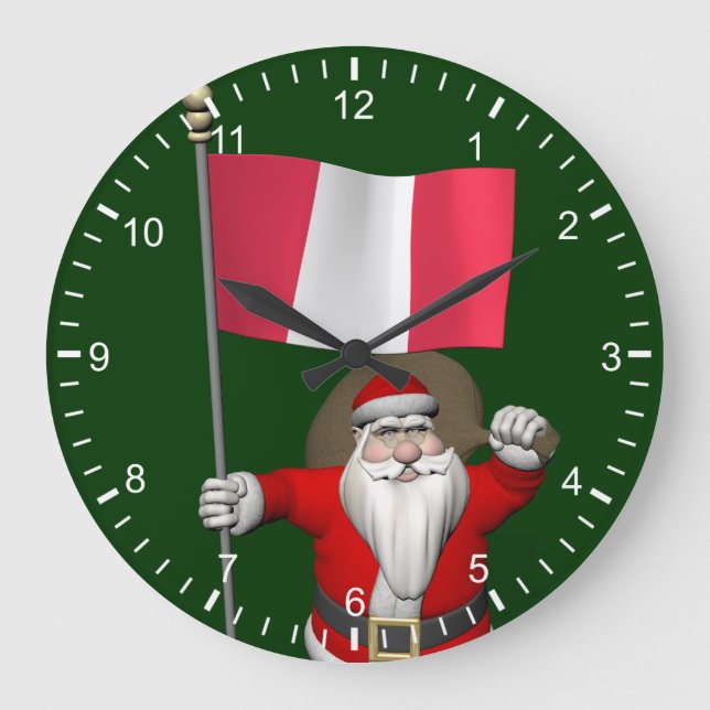 Santa Claus With Ensign Of Peru Large Clock (Front)