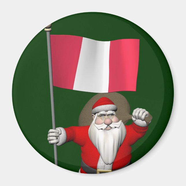 Santa Claus With Ensign Of Peru Magnet (Front)