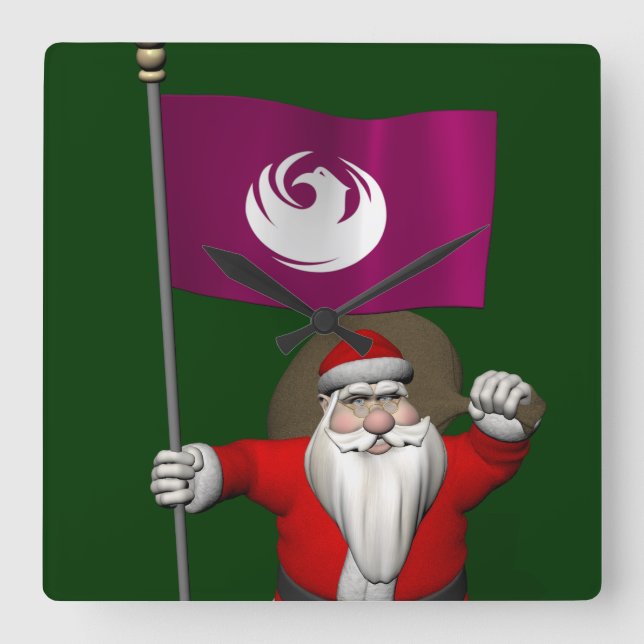 Santa Claus With Ensign Of Phoenix Square Wall Clock (Front)