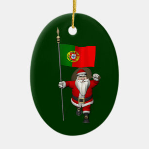 Santa Claus With Ensign Of Portugal Ceramic Tree Decoration