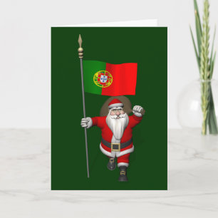 Santa Claus With Ensign Of Portugal Holiday Card